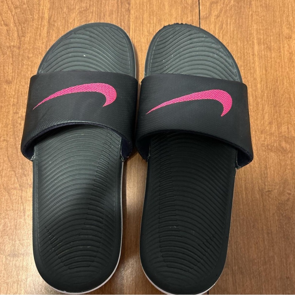 Nike Black Slides with Pink Swoosh